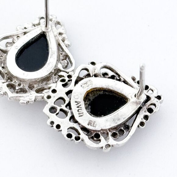Vintage Sterling Silver 925 Avon Black Onyx Filigree Earrings - Picture 4 of 7